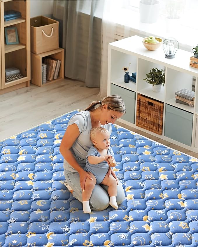 Odorless Premium Foam Baby Play Mat 47" x 47", Soft Microfiber Fabric Crawling Mat for Floor- Comfortable and Hypoallergenic, Non-Slip Cushioned Floor Playpen mat for Infants,Babies,Toddlers