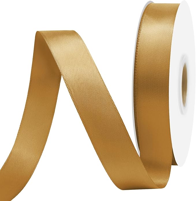 Old Gold Satin Ribbon 7/8" X 50 Yards Solid Color Double Faced Ribbons Perfect for Crafts Wedding Decor Bow Making Arts Sewing and More