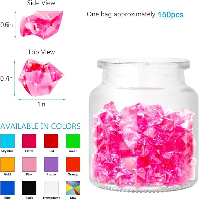 TeeLiy 150 PCS Acrylic Light Blue Crushed Ice Rock Crystals Treasure Gem Plastic Fake Ice for Vase Fillers Decoration, Table Scatters, Event, Wedding, Arts & Crafts, Birthday Decoration