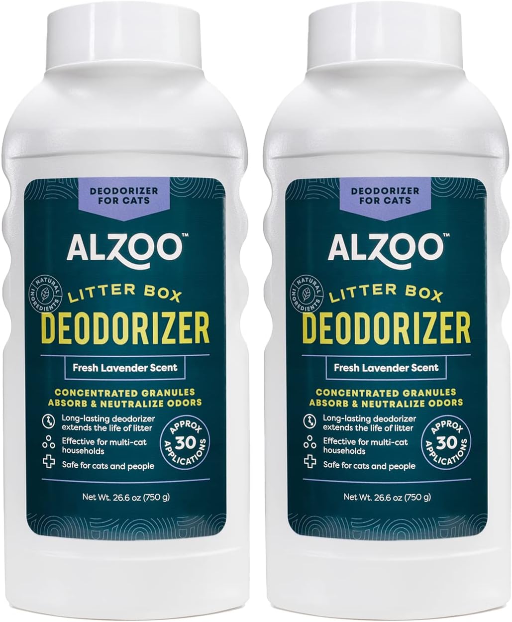 ALZOO Cat Litter Deodorizer, Concentrated Granules Absorb & Help Neutralize Odors, 100% Plant-Based Active Ingredients, Up to 30 Uses, Fresh Lavender Scent, 26.6 Oz., Pack of 2