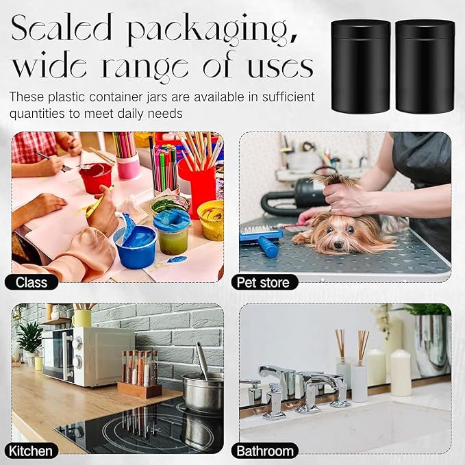 SATINIOR 24 Pieces Empty Clear Plastic Jars with Lids Round Storage Containers Wide Mouth for Beauty Product Cosmetic Cream Lotion Liquid Butter Craft and Food(Black,16 oz)