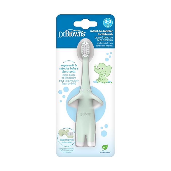 Dr. Brown's Infant-to-Toddler Toothbrush, Elephant, Mint, 0-3 Years
