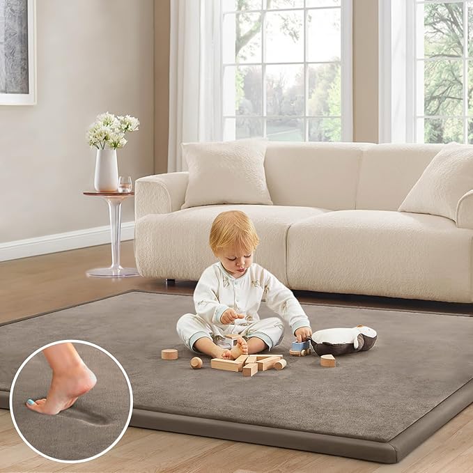 Baby Play Mat for Floor Tummy Time Mat Nursery Rug Muscle Mat Area Rug Playroom Rug Tatami Mat 4'11x3'28" Memory Foam 1.3" Thick Crawling Mat For Babies,Toddlers, Infants, Kids,Floor Mat(Brown)