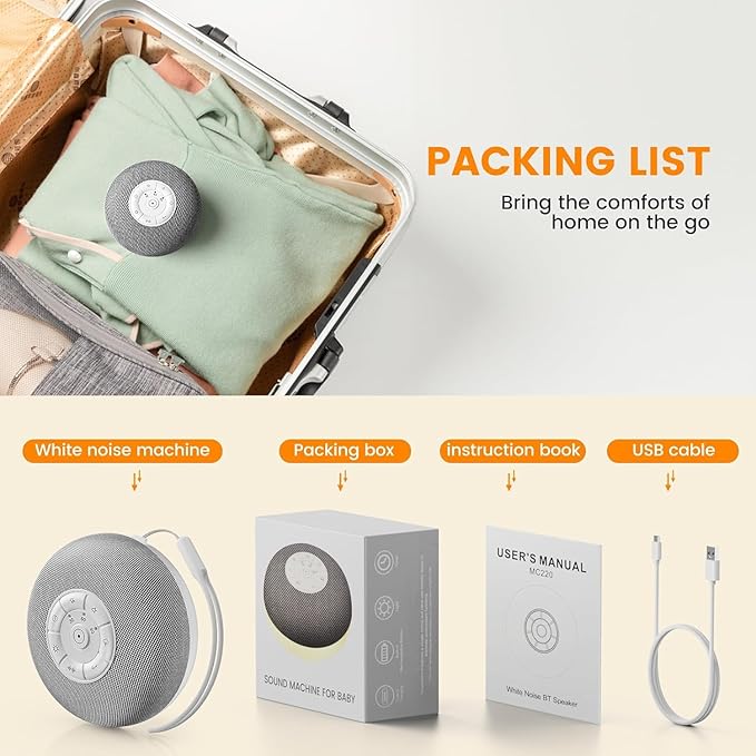 YEVIK 39 Sounds White Noise Machine with Night Light, Portable Rechargeable Sleep Sound Machine for Adults Kids Baby, USB-C, Timer for Home Office Travel Relaxation