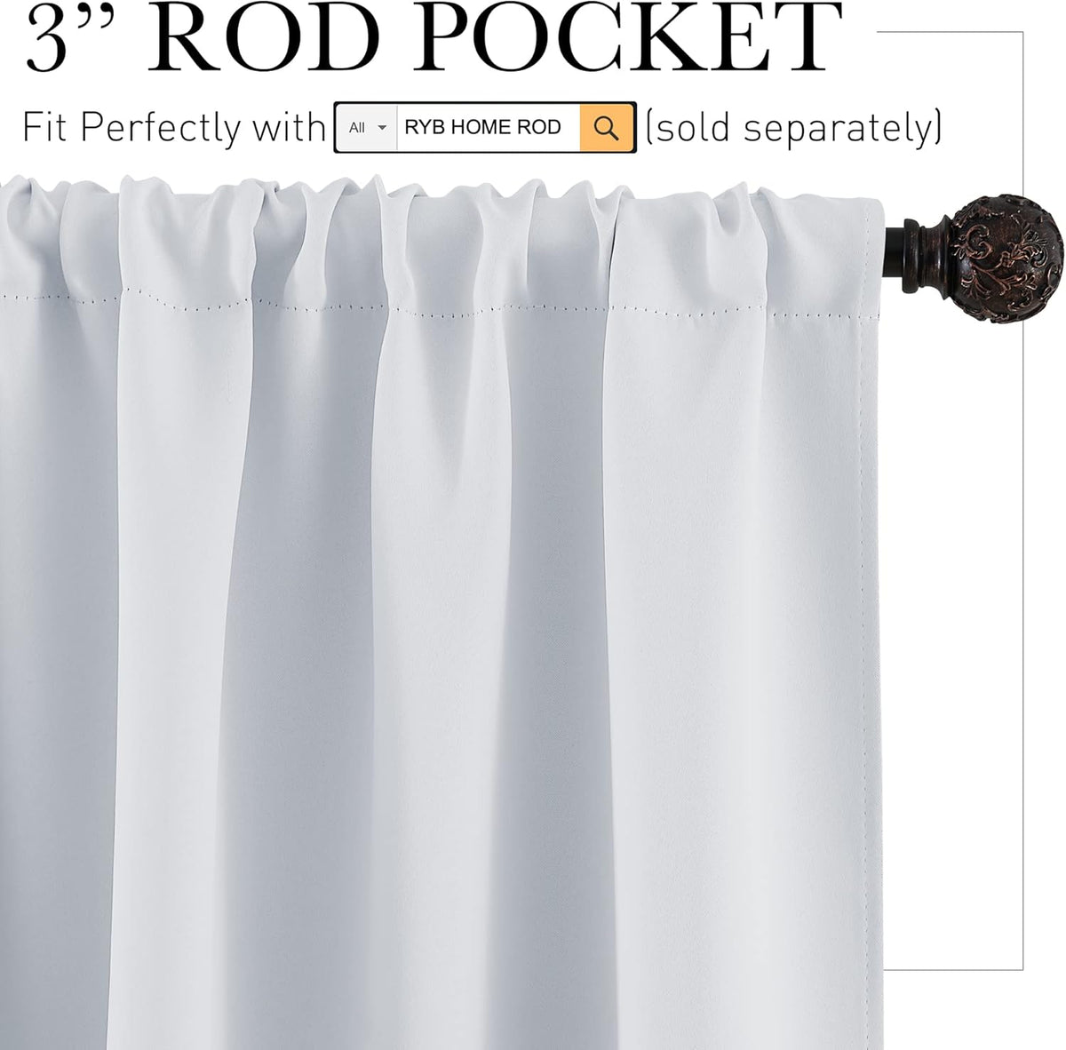 RYB HOME Large Curtains for Living Room 84 inches Length, Blackout Privacy Room Divider Curtains for Doorway Closet Basement Patio Door Bay Window, W 70 x L 84, Grayish White, 2 Panels