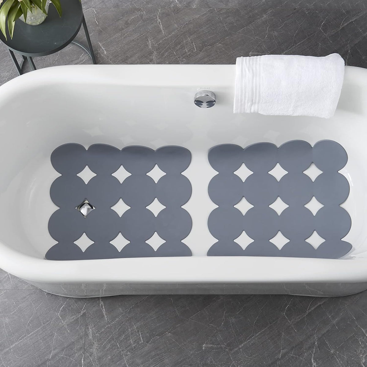 Square Shower Mat Nonslip - Rubber Bathtub Mat with Suction Cups for Inside Shower Bathroom Floor (Grey, 21X21”)