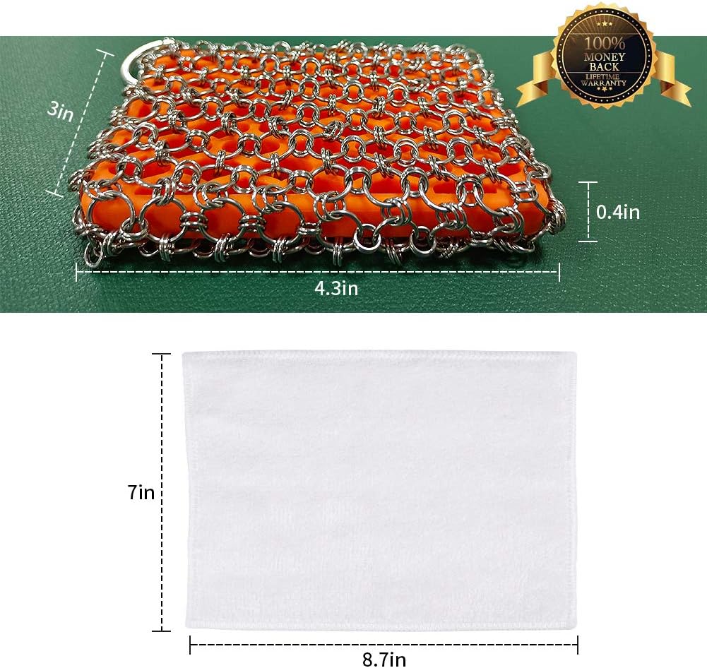 Most Flexible Cast Iron Scrubber, 316L Cast Iron Cleaner Chainmail Scrubber, Chain Scrubber for Cast Iron Pans, Pots, Skillets, Chain Mail Scrubbing Pad Scrub for Cast-Iron, Cast Iron Cleaning