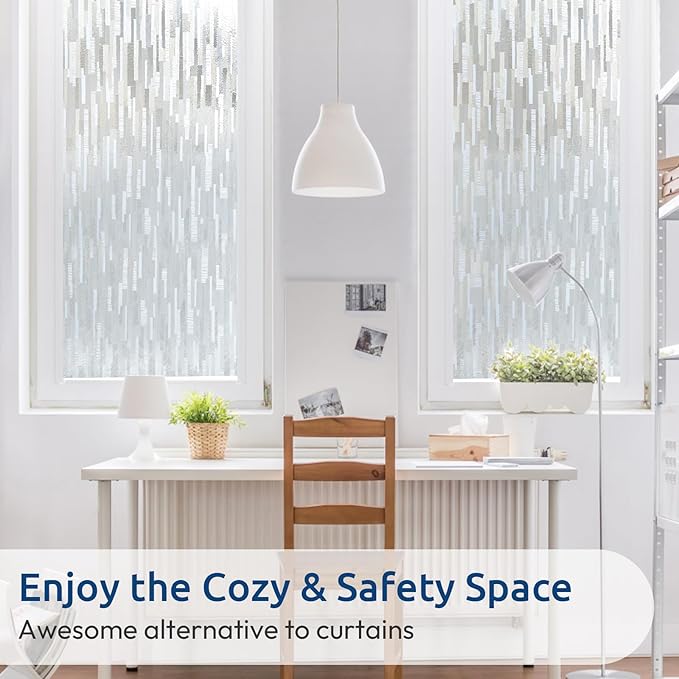 rabbitgoo Window Privacy Film, No Glue Frosted Glass Film, Static Cling UV Blocking Non Adhesive Reusable Heat Control Window Vinyl Clings for Home, Office, Frosted Silk, 35.4 x 118.1 Inches