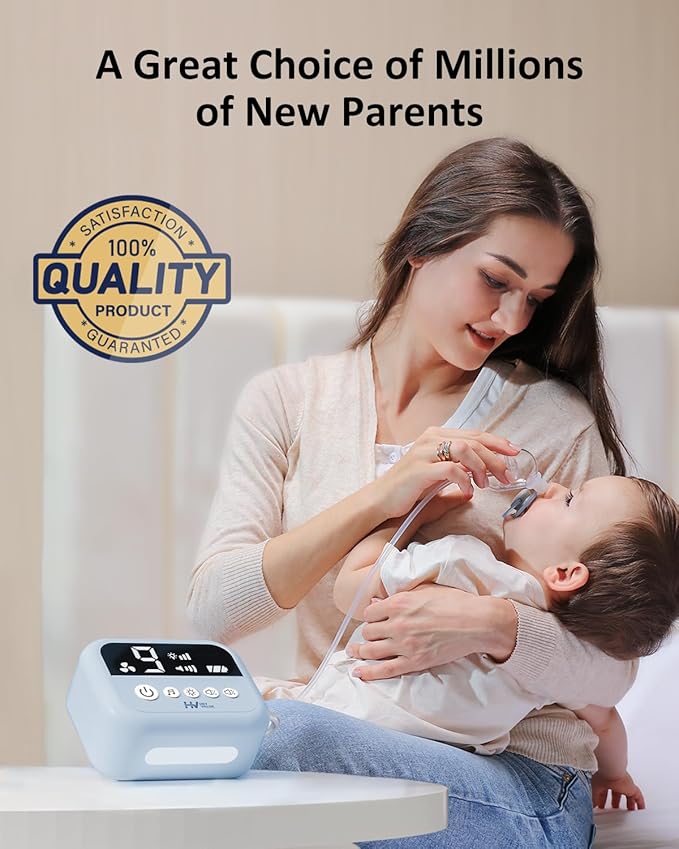 HEYVALUE Nasal Aspirator for Baby, Hospital Grade Nose Sucker with 9 Levels Suction, Night Light and Nursery Rhyme Soothing, Electric Nose Suction for Baby with Food-Grade Silicone Tips Blue