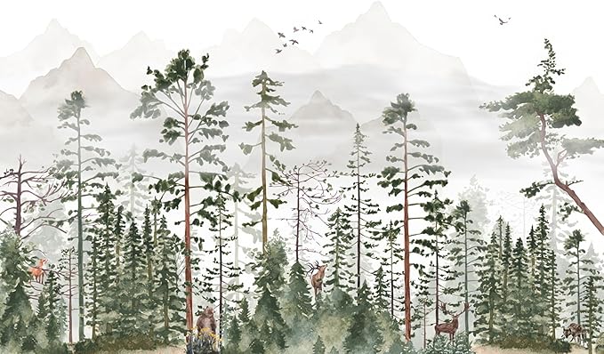 Green Forest Woodland Wallpaper Wall Mural for Nursery Room Girls Room Boys Room(Not Self-Adhesive)