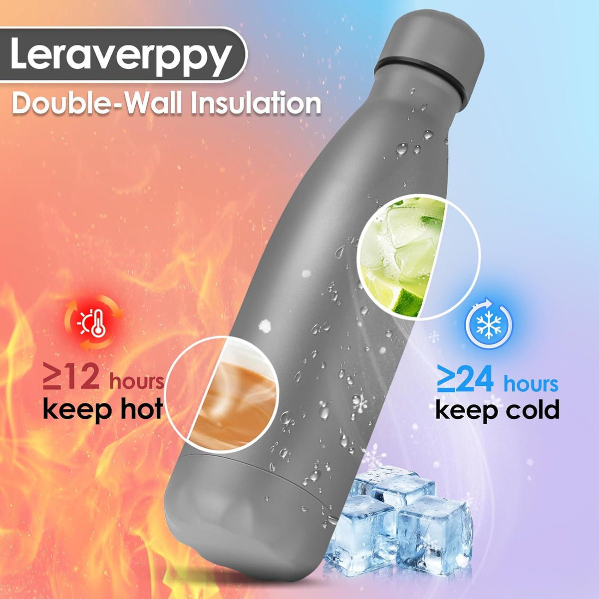 25oz Cola-Bottle Shaped Stainless Steel Leak-proof Water Bottle,Double Wall Vacuum Insulated Metal,Travel Mug For Sports Indoors & Outdoors,BPA-Free School Kids Flasks,Gray(2 Pack)
