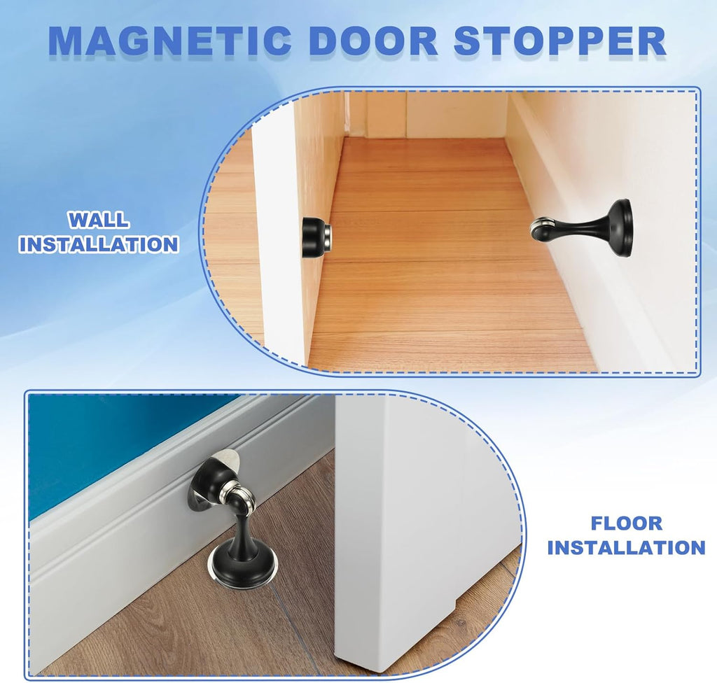 uxcell Magnetic Door Stopper, Stainless Steel Heavy Duty Door Holder, No Drilling Doors Knob Wall Protector with Self-AdhesiveTapes and Screws for Home Office Wall Floor Mounting, Bronze