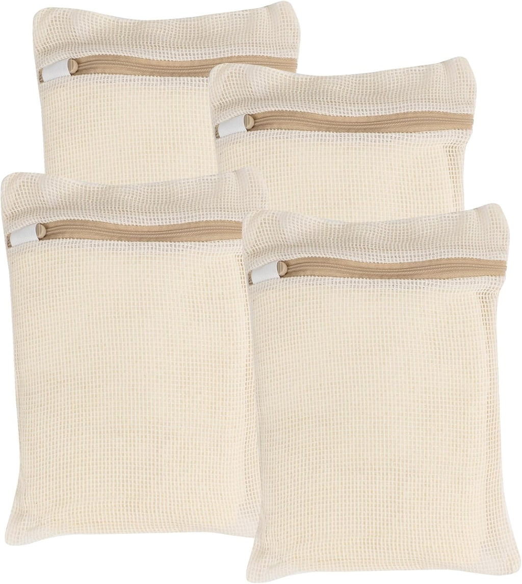 4 Piece Small, Durable Organic Cotton Mesh Laundry Bag with Strong Zipper and Breathable Mesh, Delicate Laundry Bag for Underwear, Clothes, Pants and Socks