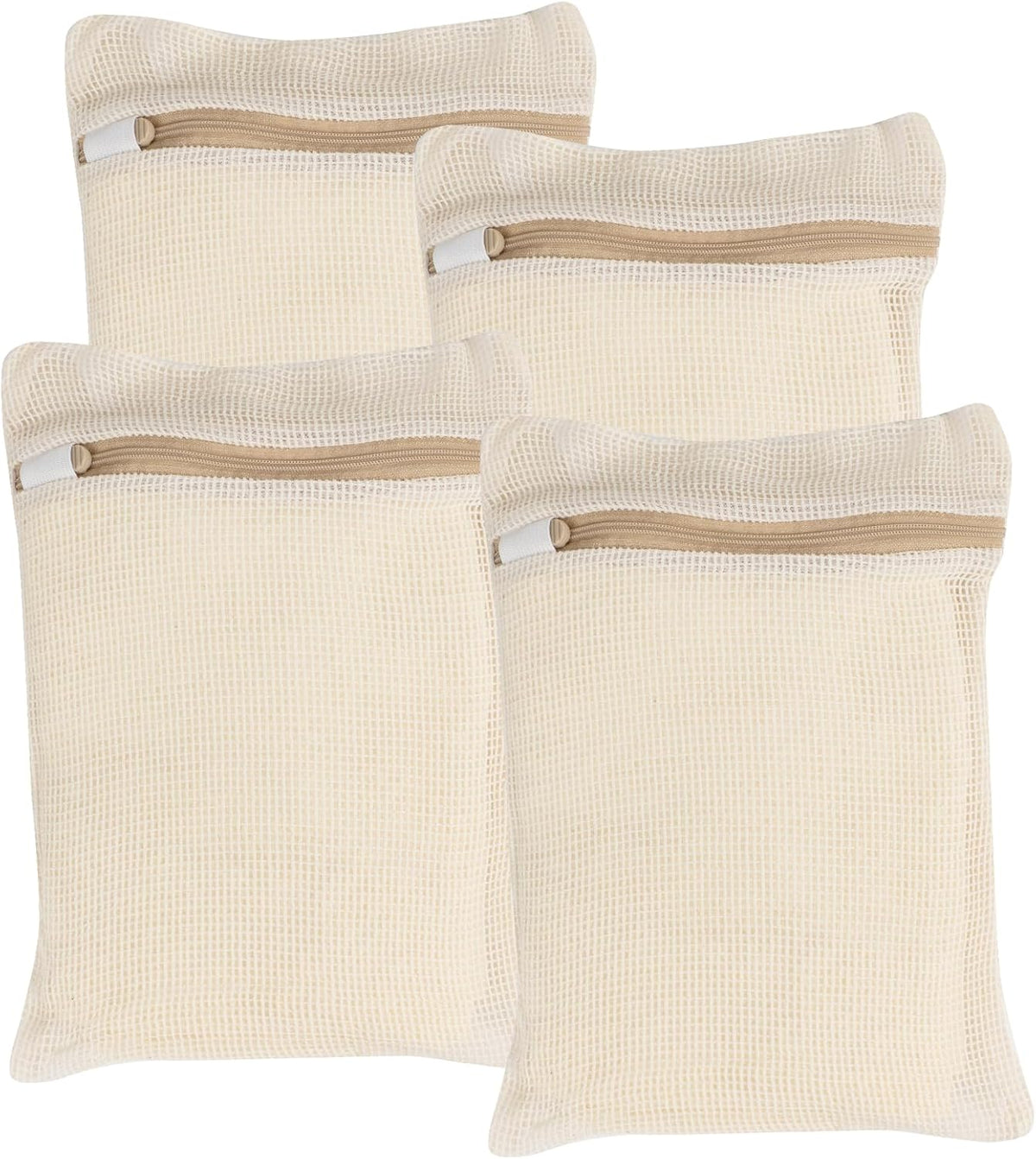 4 Piece Small, Durable Organic Cotton Mesh Laundry Bag with Strong Zipper and Breathable Mesh, Delicate Laundry Bag for Underwear, Clothes, Pants and Socks
