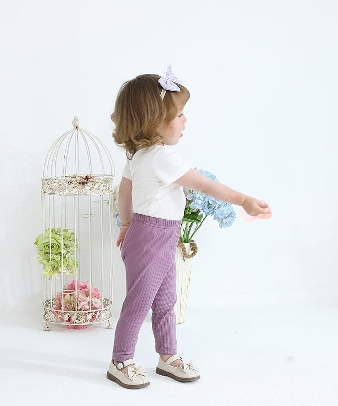 Baby and Toddler Girl's 5 Pack Cotton Ribbed Pull On Pants Leggings 0-4 Years