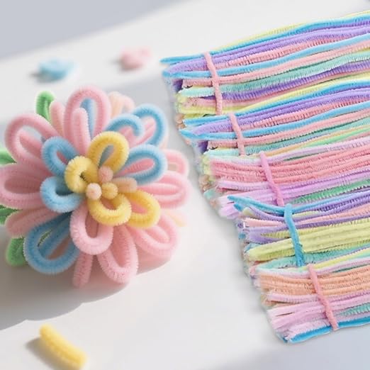 Rarapop 300 Pcs Thick Pipe Cleaners Craft Supplies, 12 Inch Multi-Color Chenille Stems for Art and Craft Projects Creative DIY Decorations(6 mm, 7 Colors)