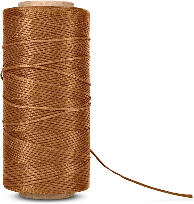 Flexzion Waxed Thread - 284 Yards 0.8mm 150D Polyester Wax Thread for Leather Sewing, Bookbinding, Stitching & DIY Projects (Khaki)