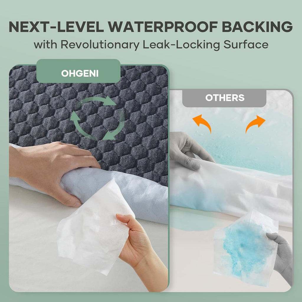 OhGeni 100% Waterproof Mattress Protector, California King-Gray Mattress Pad, Fits 6"-20" Mattresses with Deep Pocket, Cooling, Breathable Fitted Sheets, Soft Bed Cover, Noiseless, Machine Washable