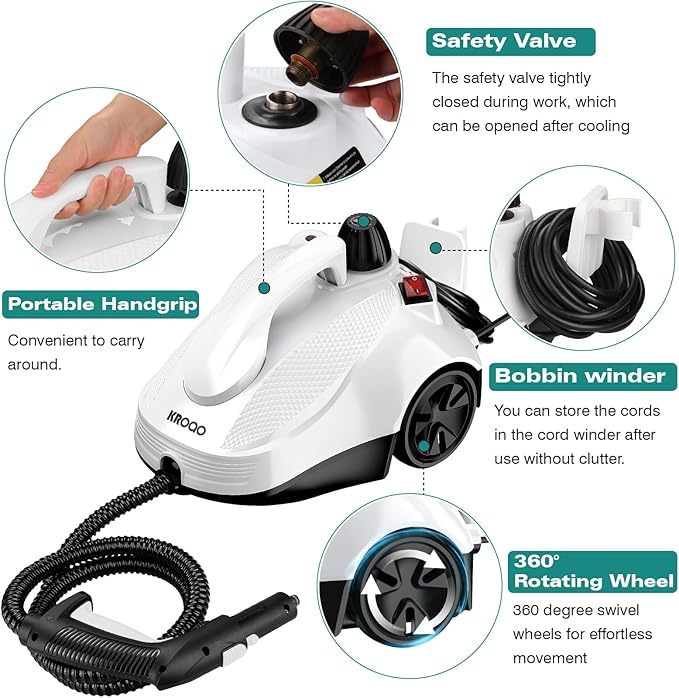 Steam Cleaner, Steamer with 23 Accessories, Powerful Multipurpose Portable Steamer for Cleaning to Remove Grime, Grease, for Multi-Purpose and Multi-Surface Floors, 16.4ft Power Cord