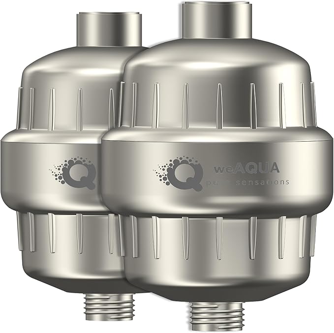 weAQUA Heavy Duty Shower Filter Family 2 PACK – 99% Removal for Hard Water, Chlorine, Fluoride, Heavy Metals, Micro-life, Organics and More (Brushed Nickel)