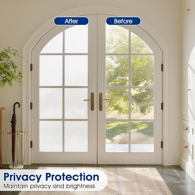 Privacy Window Film Static Cling, Frosted Glass Decorative Window Film with 96% UV Blocking, Non-Adhesive Removable Window Cling for Home Office Bathroom, 29.5 x 78.7 Inches, White