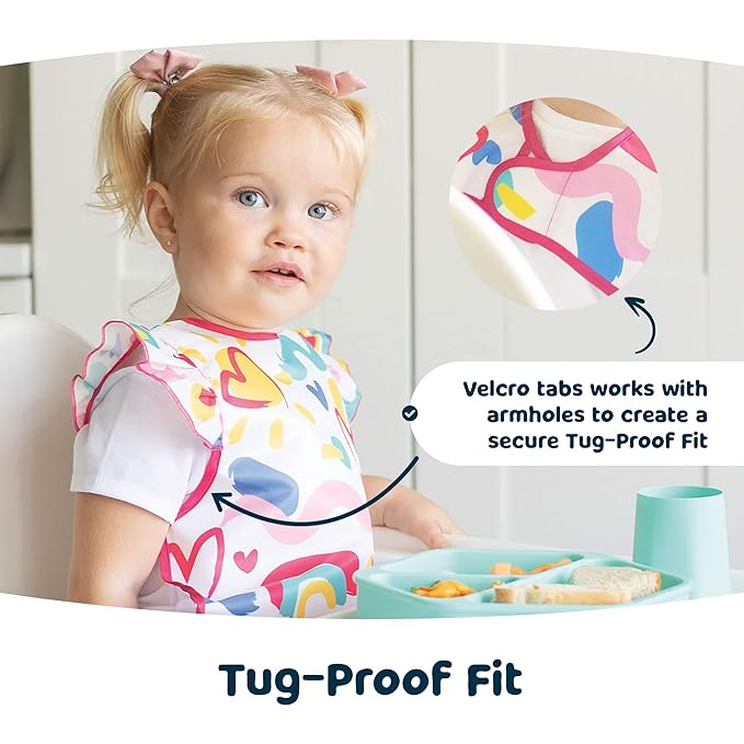 Tiny Twinkle Mess Proof Baby Bib - Waterproof & Lightweight Baby-Led Weaning Apron | 100% Recycled Polyester, Easy Clean & Machine Washable (Unicorn Confetti, Small 6-24 Months)