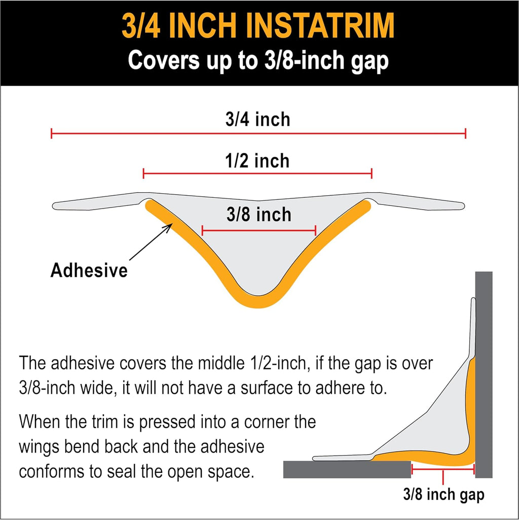 InstaTrim The Original Flexible Trim -10ft Black 3/4" Wide Caulk Tape - Adhesive Trim with Many Uses Including Caulking for Bathtubs, Sinks, Counters, Tile, Floors - Made in USA