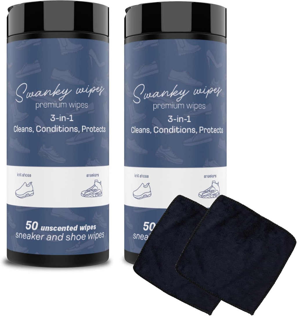 Swanky Shoe Cleaner Wipes - Leather and Sneaker Cleaner, Removes Dirt, Grime and Stains, Quick & Easy Shoe Sole and Boot Cleaning Wipes, Essential Shoe Cleaning Supplies - Canister, 100 Count, White
