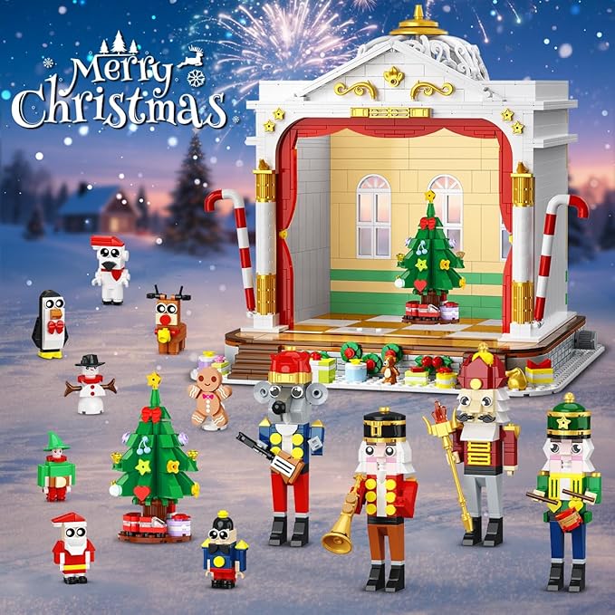 2025 Christmas Nutcracker Theater Building Set with Light, 3.6 Mini Building Block Toy with 4 Nutcrackers & 8 Minifigures, 1690PCS with Xmas Tree Train for Adult Girl Boy Age 12+