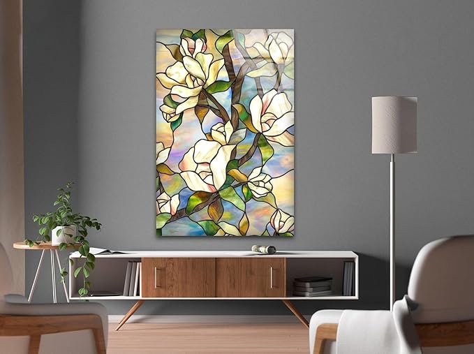 My Photostation.com 18Wx28H'' Stained Magnolia Glass Wall Art Tempered Glass Printing Wall Decor Large Wall Art Wall Hangings