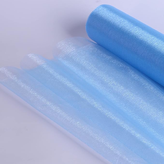 Crystal Organza Fabric Tulle - 16" by 50 Yards Sheer Fabric for Wedding Party Decoration Bridal Shower Tutu Roll Netting Spool Ribbon Wrapping (Light Blue)