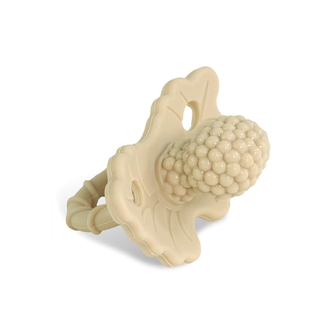 RaZbaby RaZberry Silicone Teether Pacifier – Teething Relief for Infants, Food-Grade, BPA-Free, Hands-Free Design, Natural Berrybumps Fruit Texture for Sensory Development, Freezable – Caramel