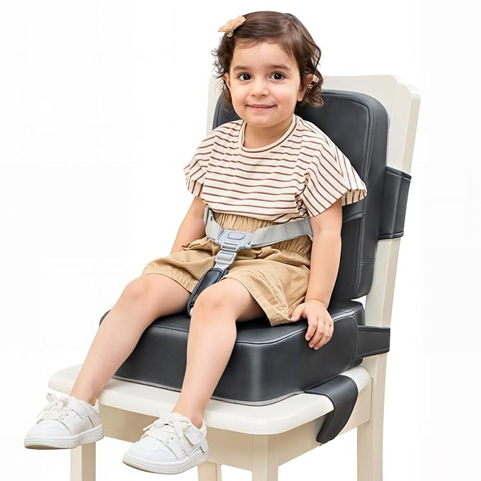 HOMEAL Booster Seat for Kitchen Chair - Toddler Booster Seat for Dining Table - Dining Seat with Adjustable Straps - Non-Slip Base & Breathable Fabric - Dark Gray