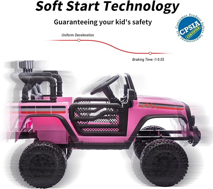 4WD Kids Ride on Car Truck, 12V 7Ah Kids Electric Vehicles Car Ride on Toy for Toddlers with Remote Control - Light Pink