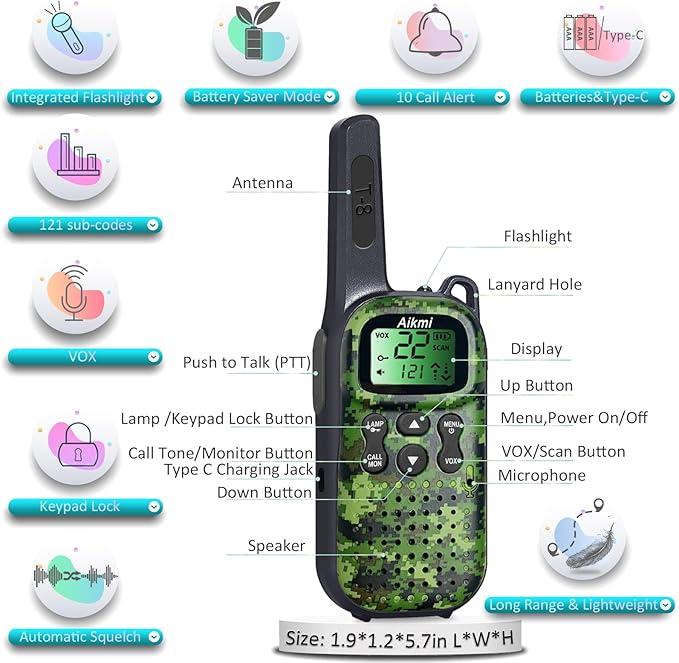 Walkie Talkies for Kids Toys Boys Gifts Aged 5+ Long Range 2 Way Radio for Camping Hunting Hiking Outdoor Game 6 7 8 9 10 Year Old Birthday Present for Kids