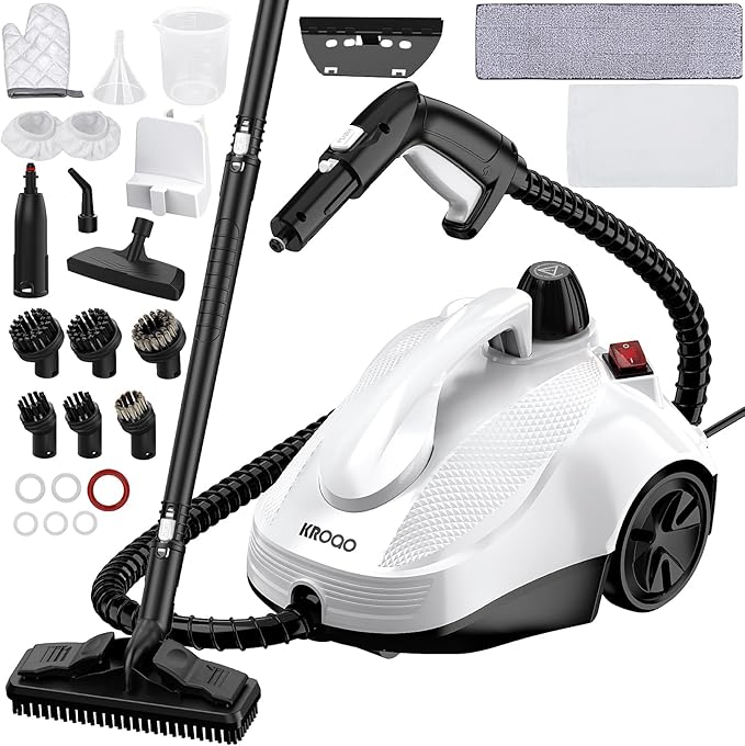 Steam Cleaner, Steamer with 23 Accessories, Powerful Multipurpose Portable Steamer for Cleaning to Remove Grime, Grease, for Multi-Purpose and Multi-Surface Floors, 16.4ft Power Cord