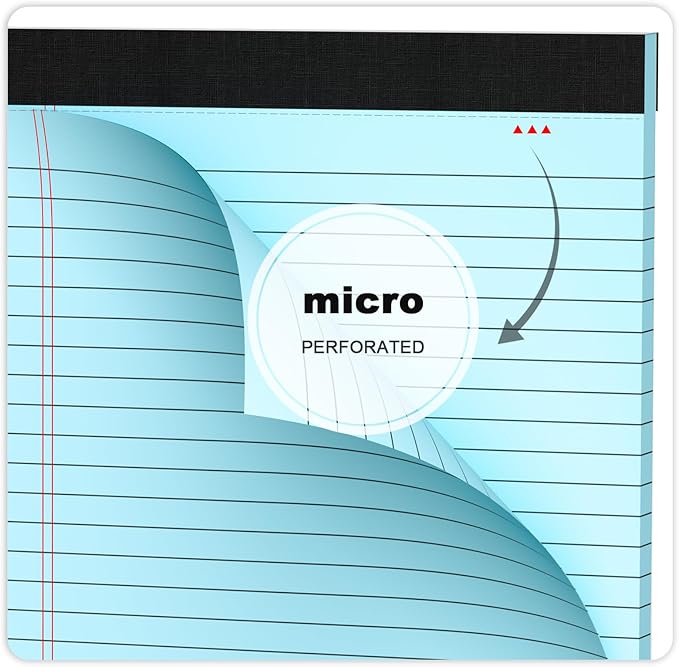 Legal Pads 8.5 x 11 Wide Ruled - Note Pads 30 Sheets/Pad - 20lb Colored Notepad Paper - Perforated Notepad with Sturdy Back - Pink, Purple, Yellow, Green, Blue, White