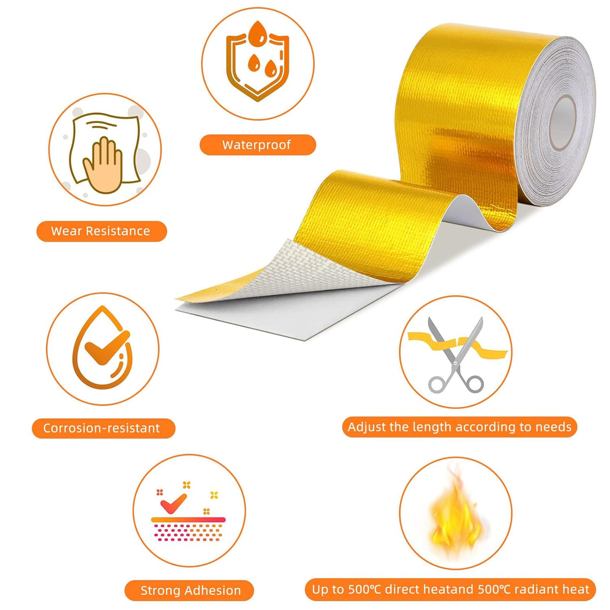 Zonon 2 Rolls Aluminum Foil Tape Heat Shield Tape Barrier Adhesive Reflective Fiberglass Thermal Insulation Reflective Material High Temp Protection(Gold,2 Inch X 65.6 ft)