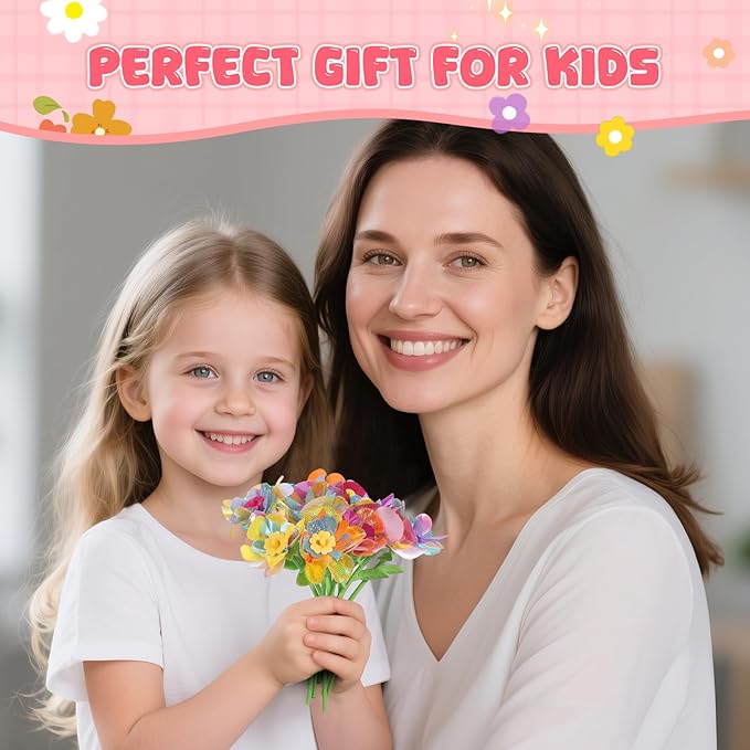 Crelloci DIY Flower Accessories Refill Pack for Kids – Fabric Petals and Flower Parts to Mix & Match – Craft Supply Kit for Making Colorful Bouquet Gifts – STEM Art Toy for Girls Ages 3+