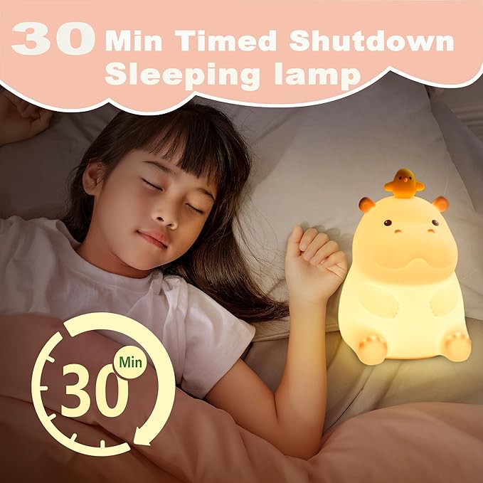 Hippo Night Light, Cute Silicone Squishy LED Lamp, Dimmable Nursery Nightlight, Rechargeable Bedside Table Lamp with Touch Sensor, Gifts for Bedrooms,Living Room,Breastfeeding