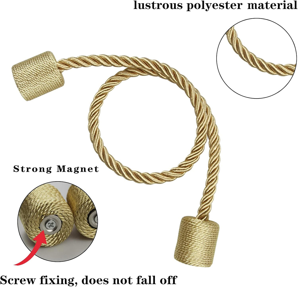 6 Pack Gold Strong Magnetic Curtain Tiebacks Outdoor Elegant Decorative Tie Backs Modern Rope Tiebacks for Drapes Window Curtain Holdbacks for Draperies