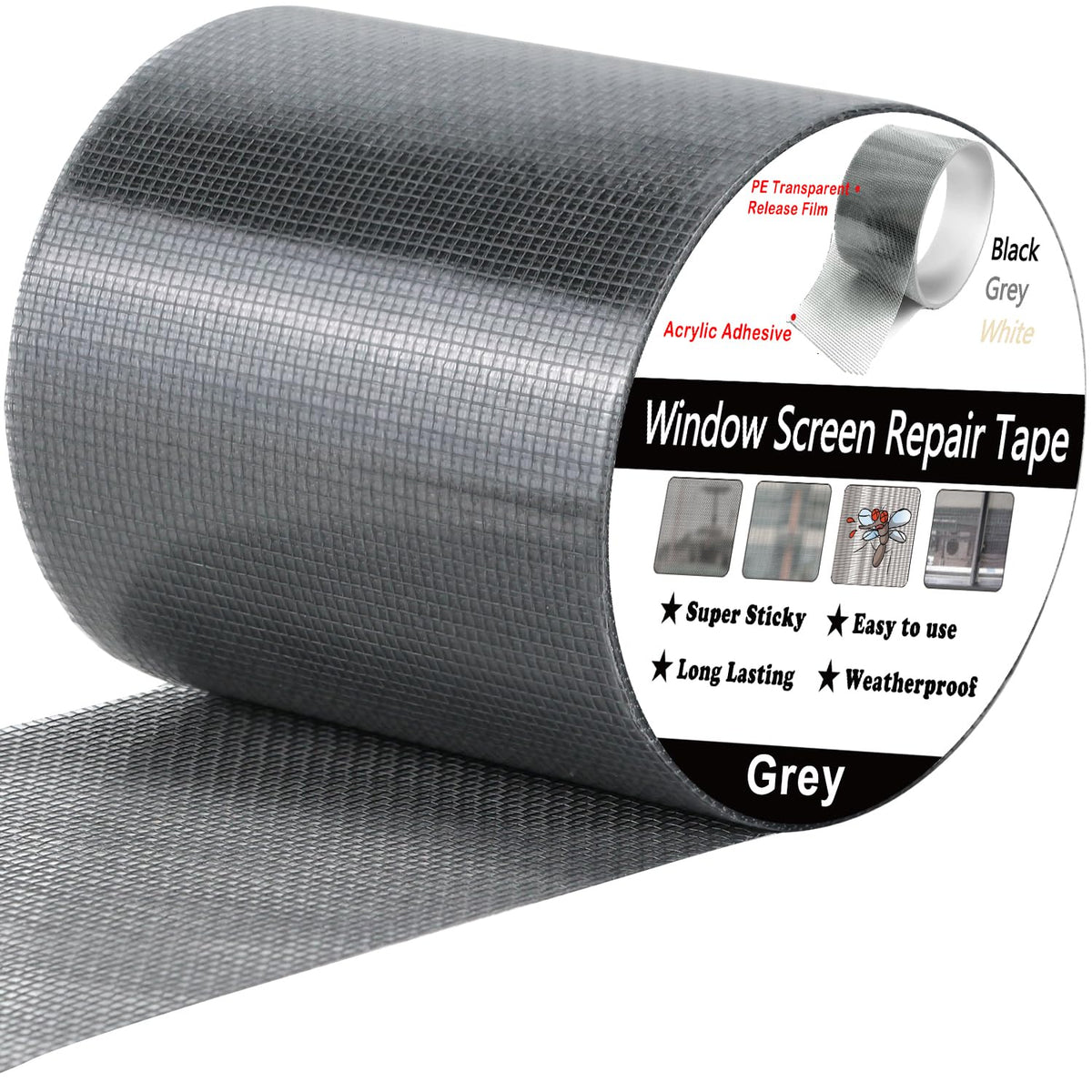 wohohoho Window Screen Repair Tape, 4 in X 20 FT (240IN) Grey Screen Patch Repair Kit, 3-Layer Strong Adhesive Invisible Screen Tape Mesh Repair for Windows, Doors Garage Mosquito Net Magnetic Screen