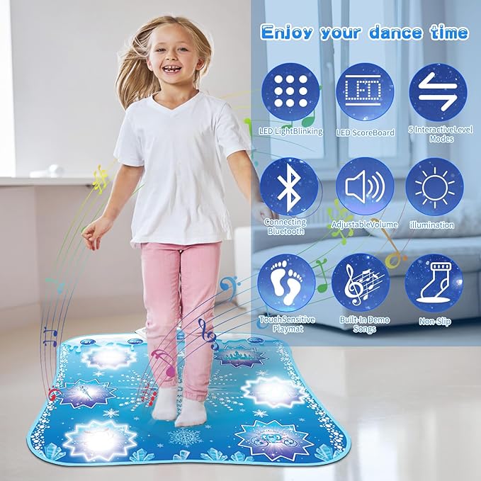 Frozen Toys Dance Mat for Girls - Electronic Dance Mat with Wireless Bluetooth for Children,Light Up LED Kids Musical Mat, Dance Floor Mat,Birthday Xmas Gifts for 3 5 7 9 10+ Year Old Girls Boys