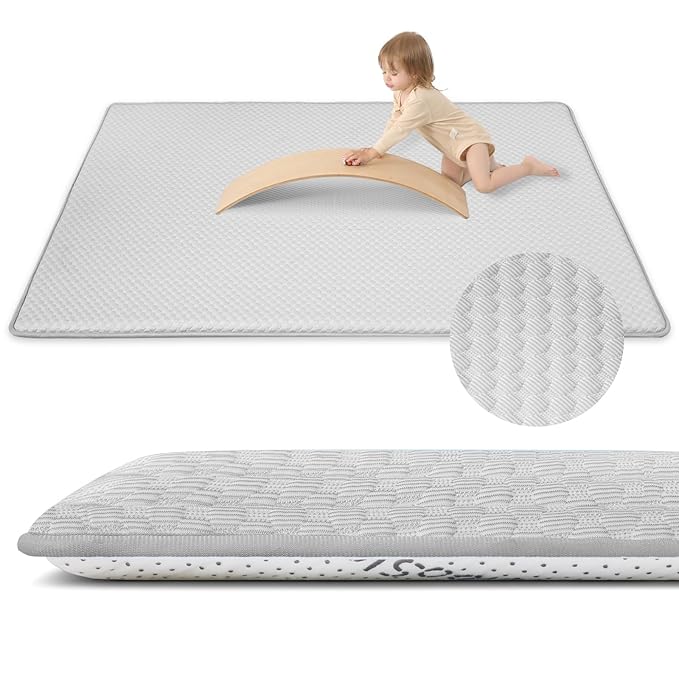 Baby Play Mat for Summer, 1.3 Thick Extra Large Memory Foam Cooling Floor Tummy Time Mat, Soft & Breathable, Non-Slip Rectangular for Toddlers’ Playtime & Rest(Grey,79"x118")