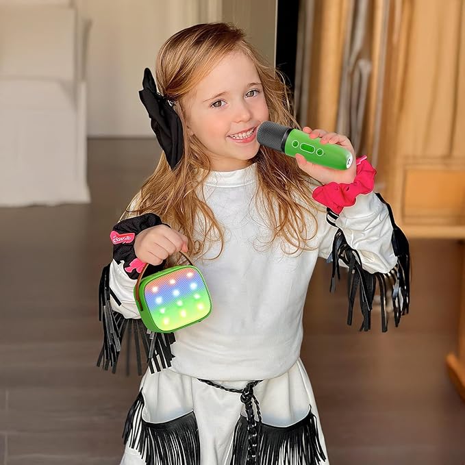 YLL Mini Karaoke Machine for Kids Adults, Portable Bluetooth Speaker with 2 Wireless Microphones, Birthday Gifts Toys for Girls Boys Ages 3, 4, 5, 6, 7, 8, 9,10,11,12+ Years Old Toddler (Green)