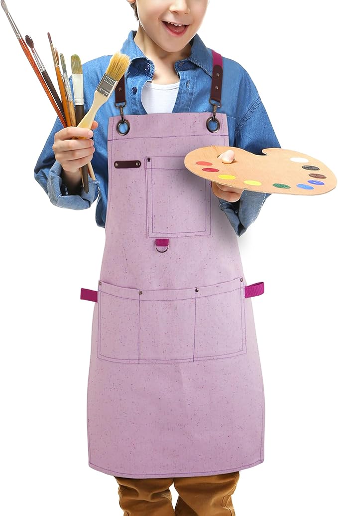 Kids Art Aprons for Painting, Gardening, Cooking, Multiple Pockets, Kids Smock for Boys & Girls, Waterproof (Age6-12)