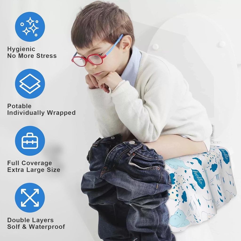 20 PCS Disposable Toilet Seat Covers, Extra Large Portable Potty Seat Covers for Toilet, Bathroom, Toddler & Kid Potty Training Seat Cover, Travel Essentials for Airplane, Trip-Animal