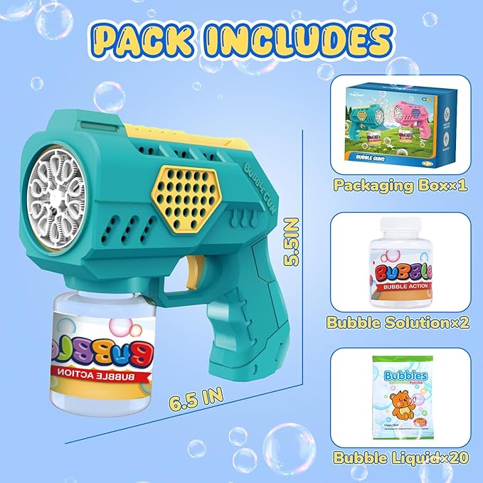 Eaglestone Bubble Guns for Toddlers 2 Packs, LED Light Automatic Bubble Machine Gun for Kids 4-8, Bubble Toys with Bubble Solution,Concentrate, Bubble Blaster Party Favor, Summer Outdoor Toys Gift