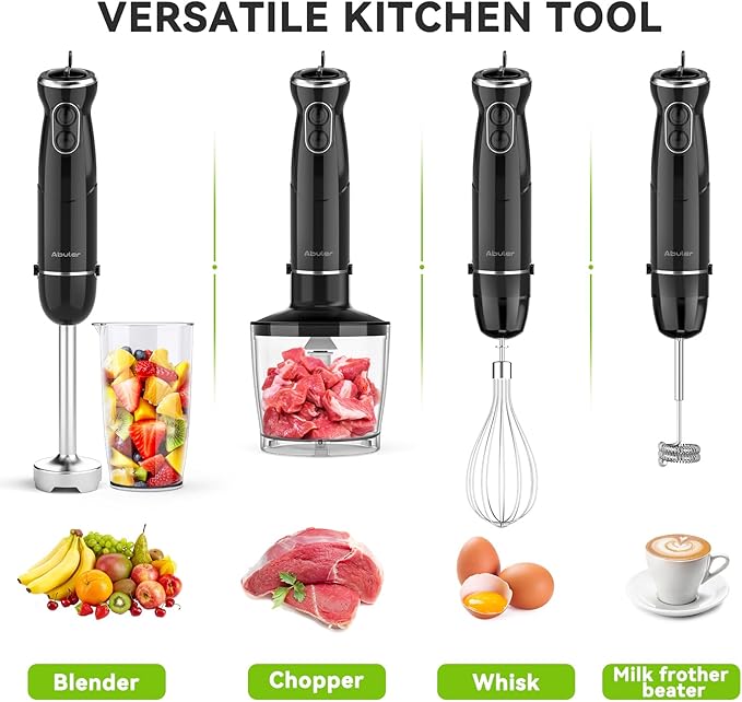 Immersion Blender Handheld Hand Blender, 1000W 5 in 1 Hand Mixer Stick, BPA-Free 12 Speed Handheld Blender 304 Stainless, Mixing Beaker, Chopper, Whisk, Milk Frother, Soup, Smoothies, Baby Food, Sauce