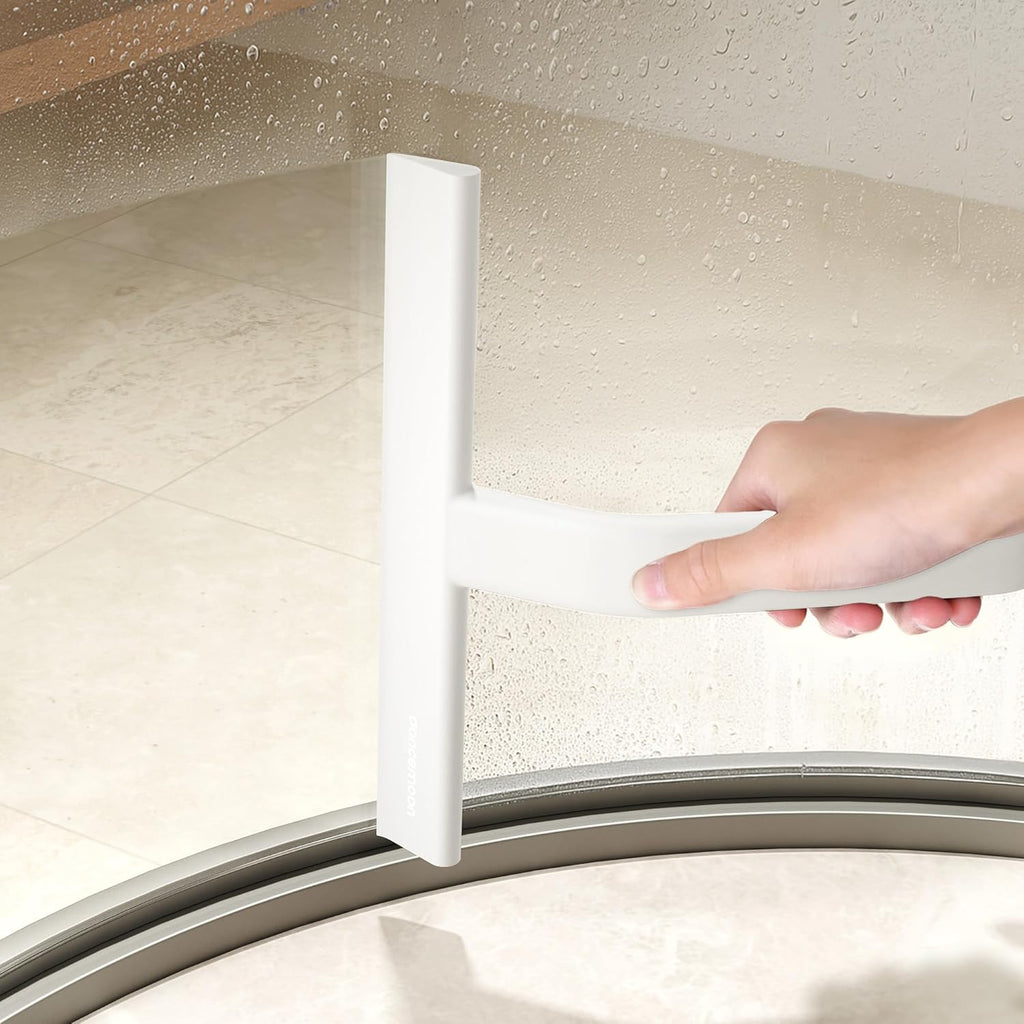 dancemoon JustHang Shower Squeegee for Glass Doors, All-One-Piece Silicone with Built-in Hook Design for Easy Hanging and Cleaning, 10 Inch White